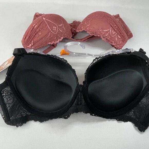 Rene Rofe Lingerie Extreme Push Up Lace Detail Bras 2 pack 36C NEW Black Pink - Picture 3 of 12